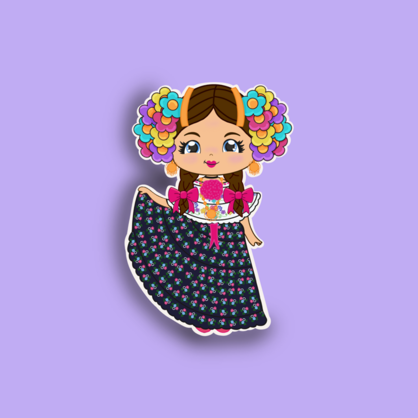 Die cut sticker Pollera Montuna azul-fucsia